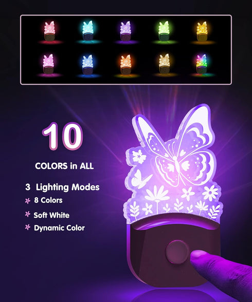 8 L LOHAS LED Kids Night Light, RGB Color Changing Butterfly Night Lights with Dusk to Dawn Sensor, Acrylic Nursery
