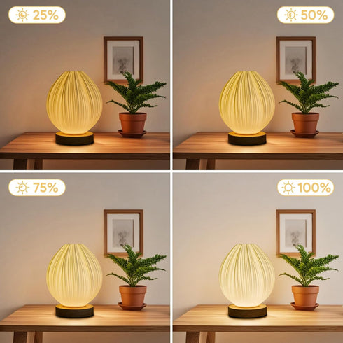Winawing 3D Dimmable Table Lamp Bedside Small Side Table Lamp with Woodbase Peach Printing Button Control Table USB