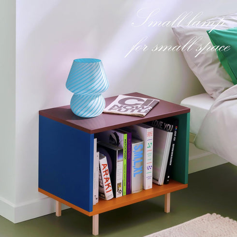 Bulb ONEWISH Mushroom Lamp, Small Table Lamp with Sea Blue Striped Glass, Nightstand Lamp Included