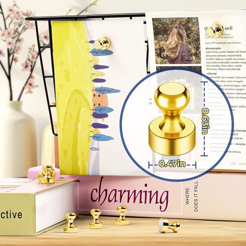 VNDUEEY 20 Pcs Refrigerator Magnets, Gold Metal Push Pin Magnets, Small Strong Magnets for Whiteboard, Office, Classroom