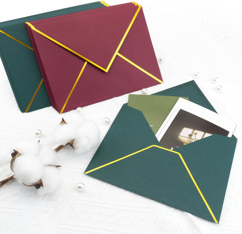 Quacc 30pcs A7 Christmas Envelopes 5 x 7 with Gold Border V Flap for Wedding Gift Cards, Birthday, Graduations