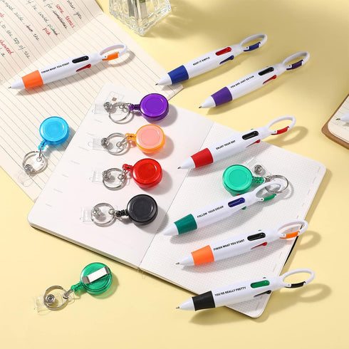 Geosar 24 Pcs Retractable Shuttle Pens – 4 in 1 Carabiner Nurse Pens with Keychain Clip Holder for Office School