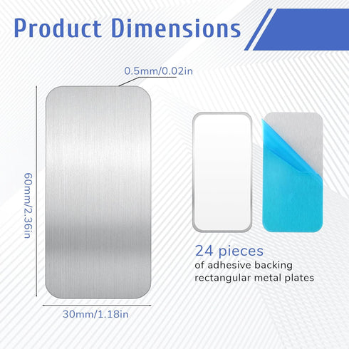 Alrhso 24 2.36x1.18 Inch Adhesive Metal Plates for Magnetic Mounts, Pcs Rectangular Iron Strips with Strong Backing