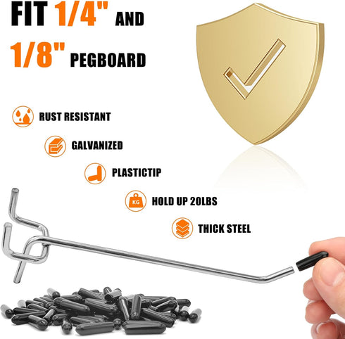 Pegboard Hooks Accessories, 8 Inch Organizer Kit for Garage Tool Storage, 16 Pack