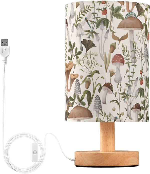 Oarencol Bedside Table Lamp Mushrooms Nightstand Lamp with Wood Vintage Flower Leaves Desk