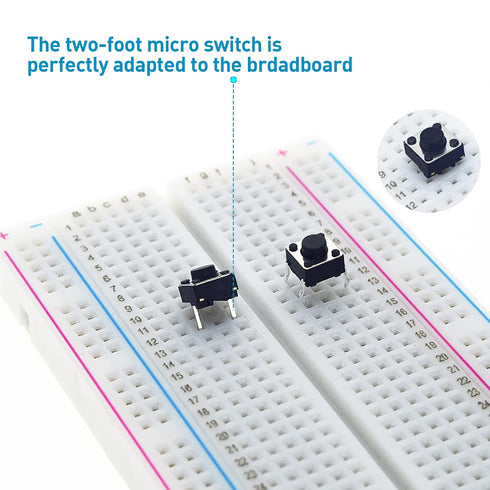 QTEATAK 20 Pcs 6mm 2 Pin Momentary Tactile Push Button Switch, Breadboard Friendly for Panel PCB