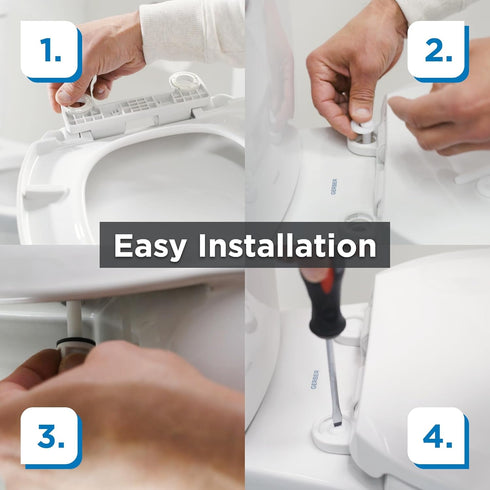 GC550129 Gerber Round Front Toilet Seat with Cover, Soft Close, No Slam, Quick & Easy Install, Heavy-Duty Plastic