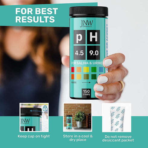 pH Test Strips for Urine and Saliva - 150 Litmus Paper Strips, Acidity Test Kit from JNW Direct