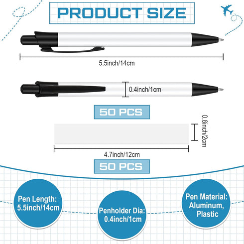 Yexiya Sublimation Pens, Blank Heat Transfer Ballpoint Pen with Shrink Wrap, Customized Clip for School Supplies