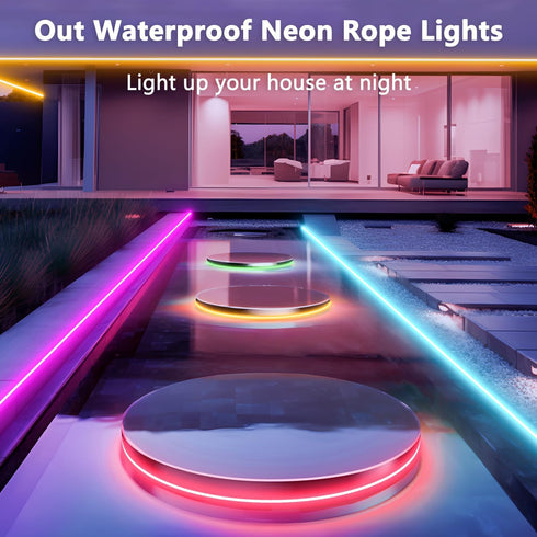 Lights,IP67 (20FT) Neon RGB Rope Waterproof,Flexible Led Rope Lights,Control with App/Remote,Music Sync,for Gaming Room