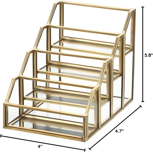 Hipiwe 4 Slots Glass Business Card Holder for Desktop, Gold Mirrored Business Card Display Stand, Multiple Clear
