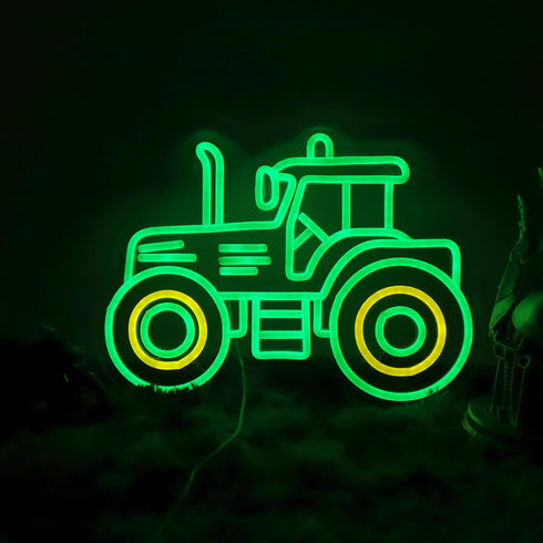 Green Tractor Neon Sign LED Farm Tractor Night Light for Boys Room,