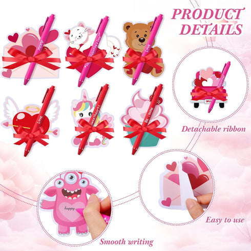 Pasimy 24 Sets Valentines Day Sticky Notes with Pens - Stationery Gift Notepads for Students Office School Class