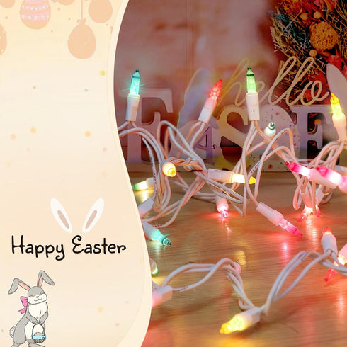 100LIGHTS 19.6 Multi Easter Mini String LightsConnectors Christmas Decorative Lights UL Certified Waterproof for Easter