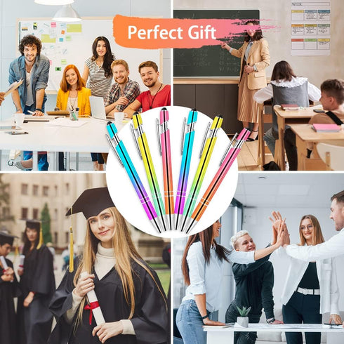 AUAUY 6PCS Ballpoint Pens, 2 in 1 Stylish Metal Stylus Pen with 12 Refills, Black Ink Medium Point