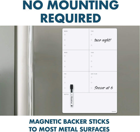 Quartet Magnetic Weekly Planner Dry Erase Board, 11" x 17", Small White Board for Fridge