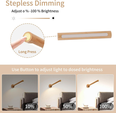 HBGFHG 360 1PCS) Rotatable Wooden Led Wall Lamp Magnetic USB Rechargeable Wall Sconces Battery Operated Led Night Light