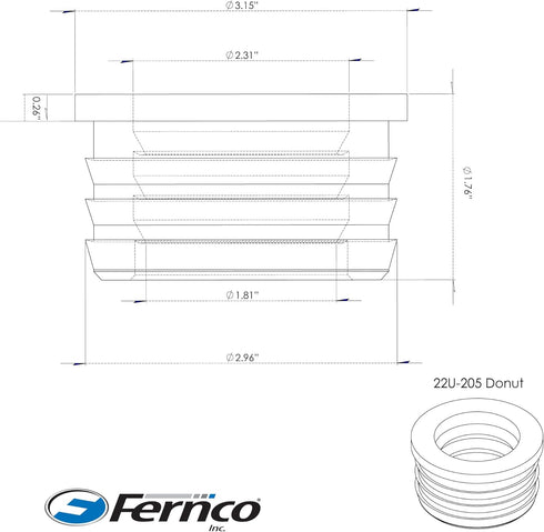 Fernco P22U-205 2-in. Service Weight Cast Iron Hub to 2-in. Sch. 40 PVC Compression Donut, 2-Pack