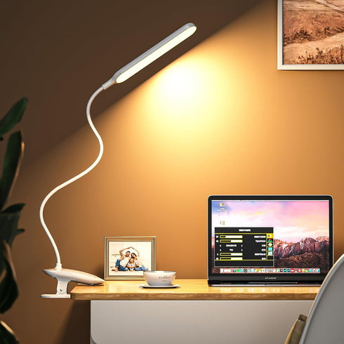 Desk Lamp, 1500mAh Dimmable Reading Lamp with Clamp and Type-C Charging Port, Adjustable Flexible Light for Home Office