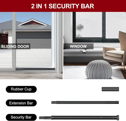 20-50inch Stopper,Black,1Pack AceMining Sliding Door Security Bar,Heavy Duty Sliding Patio Door Lock Bar, Adjustable