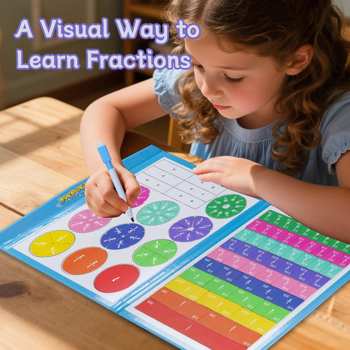 Aurevita Magnetic Fraction Educational Puzzle with Fraction Tiles & Circles, Math Manipulatives Montessori Learning
