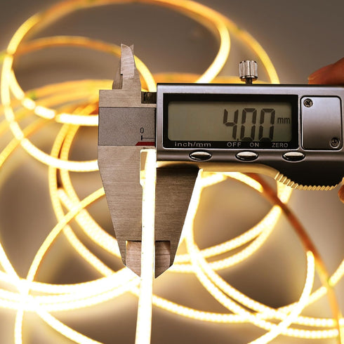 4mm 3000K 16.4ft, 12V 400LEDs/M 7W/M, CRI>90 3M TOPAI Ultra Thin COB LED Strip Warm White DC Dotless High Density