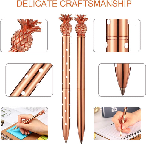 Outus Pineapple Pens Metal Ballpoint Pens Rose Gold Pens for Graduate Back to School Gifts Black Ink Office Supplies Birthday Wedding Baby Shower Presents,1.0 mm(12 Pieces)