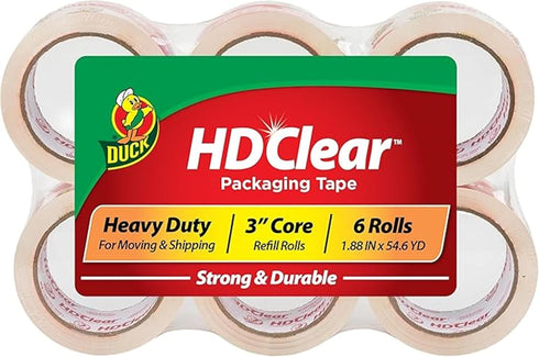 Duck HD Clear Packing Tape Refills, 6 Rolls, Heavy Duty for Shipping and Moving