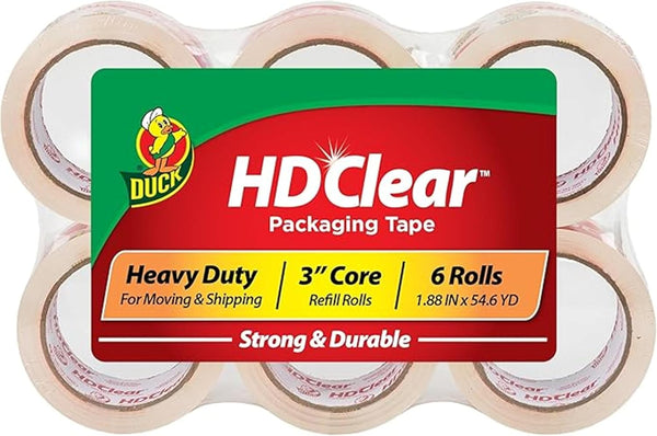 Duck HD Clear Packing Tape Refills, 6 Rolls, Heavy Duty for Shipping and Moving