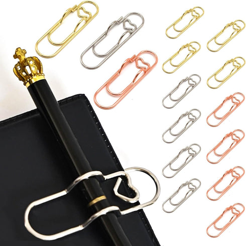 Zrwcvxy 15 pcs Multifunctional Pen Clips, Large Size Paperclip Holders for Notebooks and Papers, Gold/Silver/Rose Gold