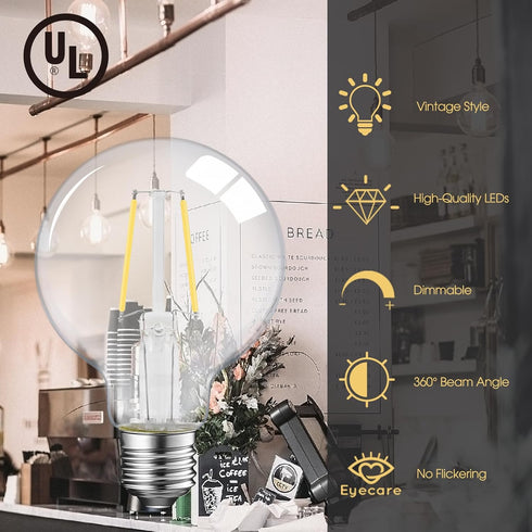 E ENERGETIC LIGHTING Dimmable LED Edison Light Bulb, G25 (G80) Globe Bulb, 60W Equivalent, 6-Pack
