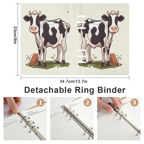 A5 90 VstaDank Dairy Cow Notebooks Hardcover Spiral Notebook Removable College Ruled Paper Leather Journal Notebooks
