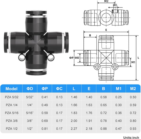 TAILONZ PNEUMATIC 3/8 Inch OD Straight Push Fittings Plastic Quick Release Connectors PZA-3/8 (Pack of 5)