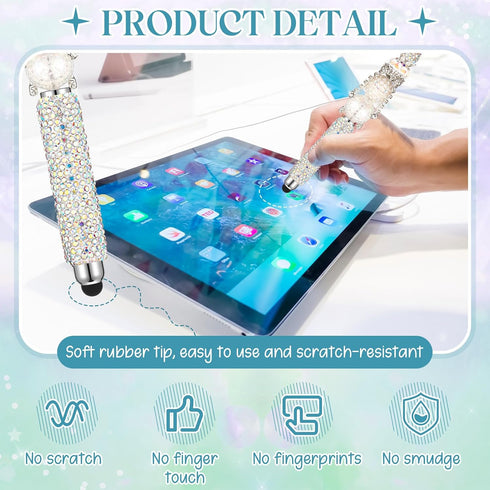 Tondiamo 15 Pcs Glitter Beadable Stylus Pens Full Rhinestone Stylus Pens for Beads DIY Diamond Beaded Kit for Rubber