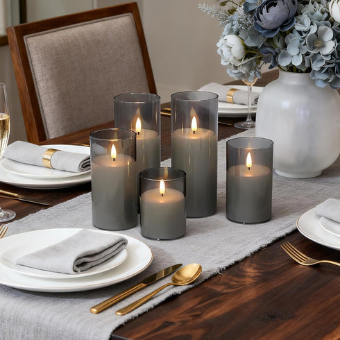 1 Set 5Gray Rechargeable Flameless Candles, Realistic Flickering LED Flame,Real Wax Candle with Remote Control