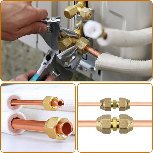 A.I.FORCE Set 45 (3/8", 5 Pack) Premium Brass Flare Nut - SAE Flare Tube Fittings for Air Conditioning & Copper Pipe