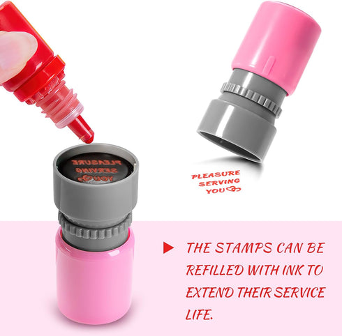 Philbinden 4 Pack Pleasure Serving You Stamp-Self-Inking Stamps for for Checks, Server Stamps, and Stationery Stamps