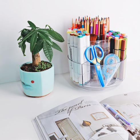 Pencil Holder for Desk, 360-Degree Rotating Pen Marker Crayon Organizer, Spinning Acrylic Desk Pen Organizer Storage, 5 Slots Large Capcaity Caddy for Home Office School Kids Art Supplies by Flytreal
