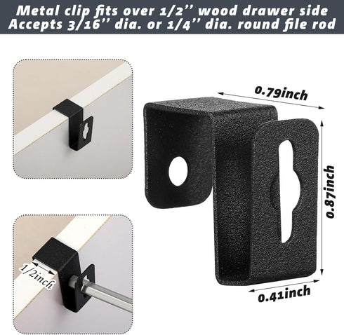 Hicarer 8 Pcs Metal Hanging File Bracket Clips, Storage Hanging File Rail Clips, Fits 1/2" Drawer Side for File Storage