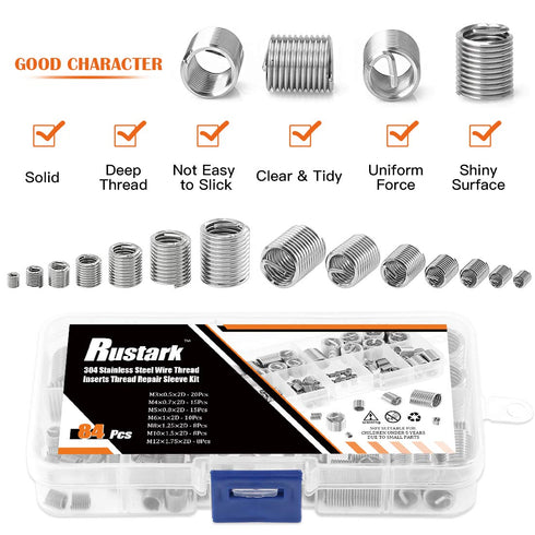 84 Pcs 304 Stainless Steel Metric Wire Thread Inserts M3 M4 M5 M6 M8 M10 M12 Helicoil Type Screw Repair Sleeve Kit