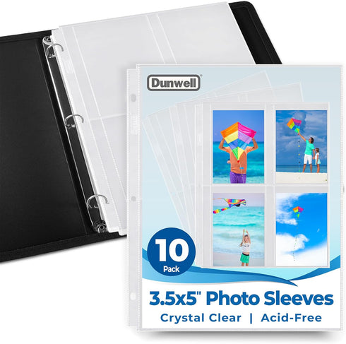Dunwell Photo Sleeves for 3-Ring Binder, (3.5x5, 10 Pack) for 80 Pictures, Acid-Free Poly Plastic Album Refill Pages