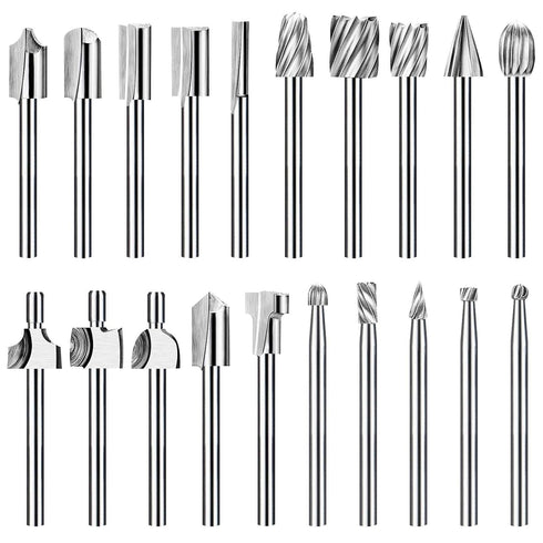 20Pc HSS Router Bit Set with 1/8"(3mm) Shank for DIY Woodworking, Carving, Engraving, Drilling & Sculpting