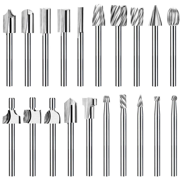 20Pc HSS Router Bit Set with 1/8"(3mm) Shank for DIY Woodworking, Carving, Engraving, Drilling & Sculpting