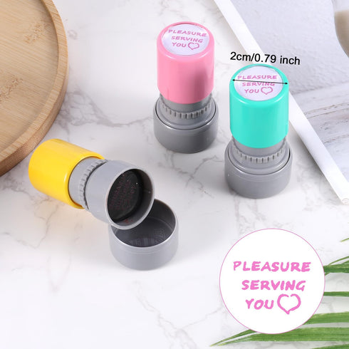 Gosknor 3 Pcs Pleasure Serving You Stamps, Self Ink Stamp Server Stamps for Checks Office Stationery Stamps for Service