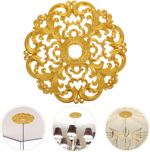 12 Inch Amosfun Gold Ceiling Medallion European Style Hollow Carved Round Base for Chandelier Home Lighting Fixtures