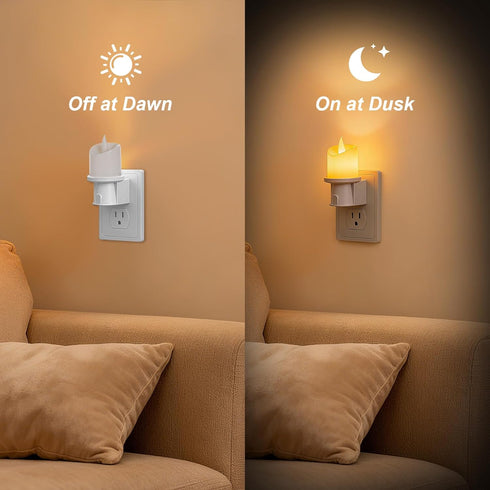 Lystaii 2 Pack 0-100LM Dimmable Flameless Candle Night Lights Night Lights with Light Sensor Plug into Wall Candle