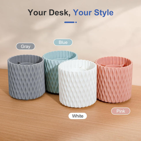 Desk Pencil Holder - 360° Rotation, 5 Slot Supplies for Women, Aesthetic Office Accessories (Grey)