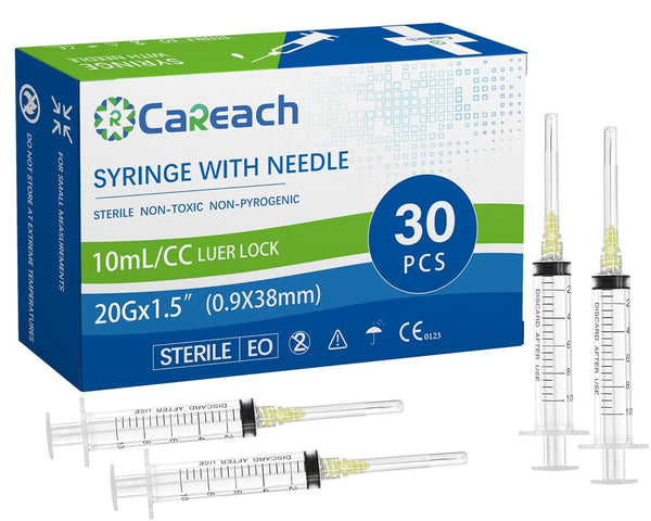 30 Pack 10mL Syringe with Needle 20 Gauge 1.5inch, Scientific Labs, Measurement, Individually Wrapped