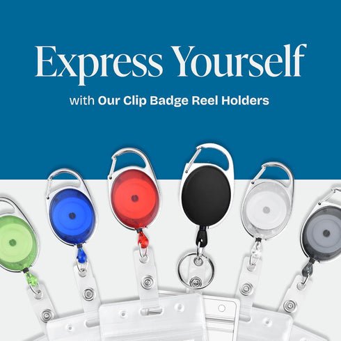 Will Well 2-Pack ID Badge Holders with Clip and Keyring, Vertical Clear Plastic Sleeves, 2.52" x 3.58", Black Reels