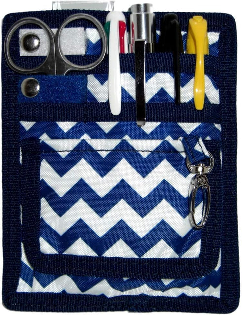 6 Piece Pocket Organizer Kit with Fashionable Blue Chevron Pattern, 6 Pockets and Needed Accessories